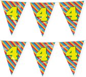 Paperdreams verjaardag 4 jaar thema vlaggetjes - 2x - feestversiering - 10m - folie - dubbelzijdig