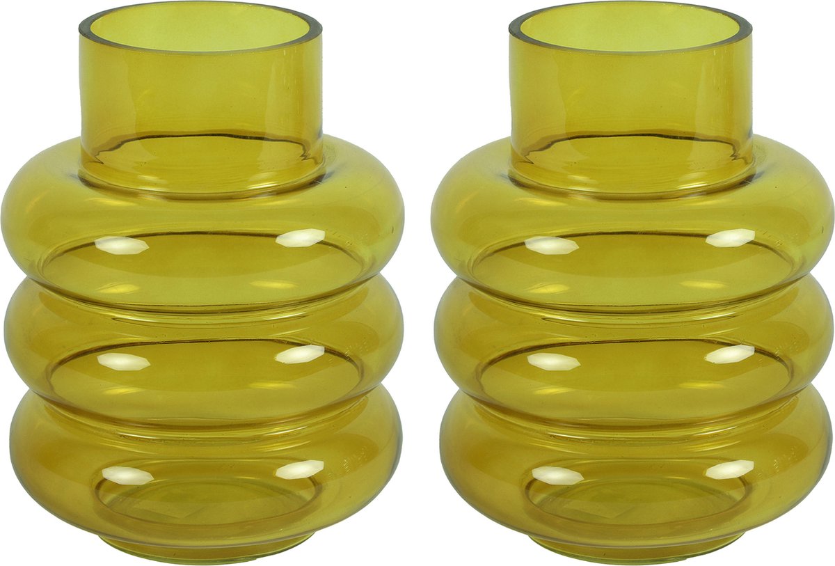 Countryfield Bloemenvaas Bubbles - 2x - mosterdgeel transparant - glas - D17 x H22 cm