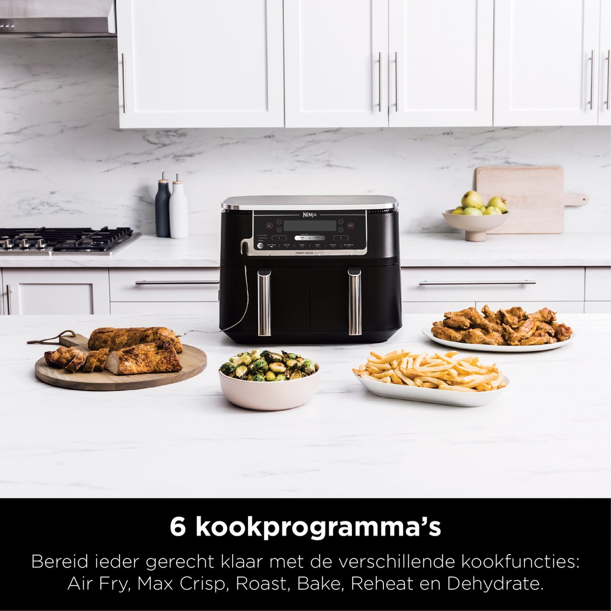 Afbeelding 3 van Ninja AF451EU Dubbele Airfryer XXL - Twee Kookvakken - 9.5 Liter - Digitale Thermometer - 2470 Watt - Dual Zone Technologie