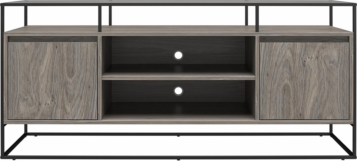 Notio Living Camley|TV-meubel in glas en basis in MDF grijs eiken Grey