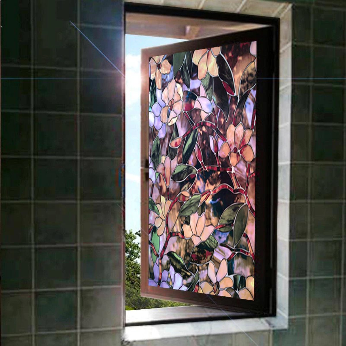HR++ Window Film Static - Résistant à la chaleur et au soleil - Vitrail  Fleurs 3D