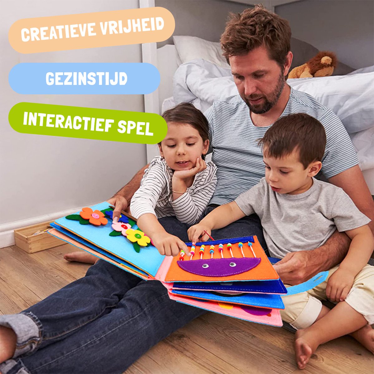 WoodyDoody Motoriek Leerboek xxl Grote uitvoering en extra Dikke Versie 16 Pagina's - Educatief Spel - Sensorisch Speelgoed - Activiteiten Motoriek Map - Ik Leer Kloklezen - Motoriek Speelgoed - Gespen Vast - Montessori Speelgoed - Busy Board — afbeelding 7