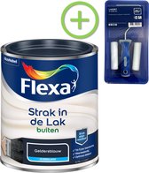Flexa Strak In De Lak Zijdeglans - Buitenverf - Gelderblauw - 0,75 liter + Flexa Lakroller - 4 delig