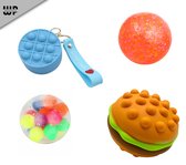 Wonderprice Set de 4 - Mesh Ball Glitter - Porte-clés Pop it Bag - Balle squish Dna Ball - Hamburger Pop it avec led - fidget package 4 pièces - squishy