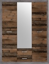 Kledingkast Storck 151cm 3 deuren & 2 lades & spiegel - old style/beton