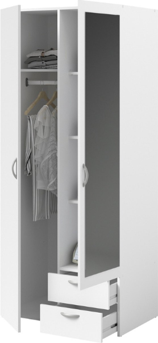 Armoire de rangement Salvador miroir, 2 portes & 2 tiroirs - blanc