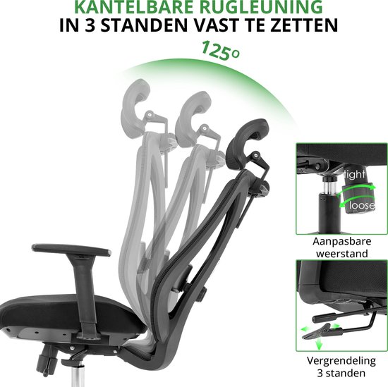 Ergonomische Bureaustoel - Bureaustoelen voor Volwassenen - Volledig Verstelbaar - EN1335 - Office Chair - Spherite® - Spherite