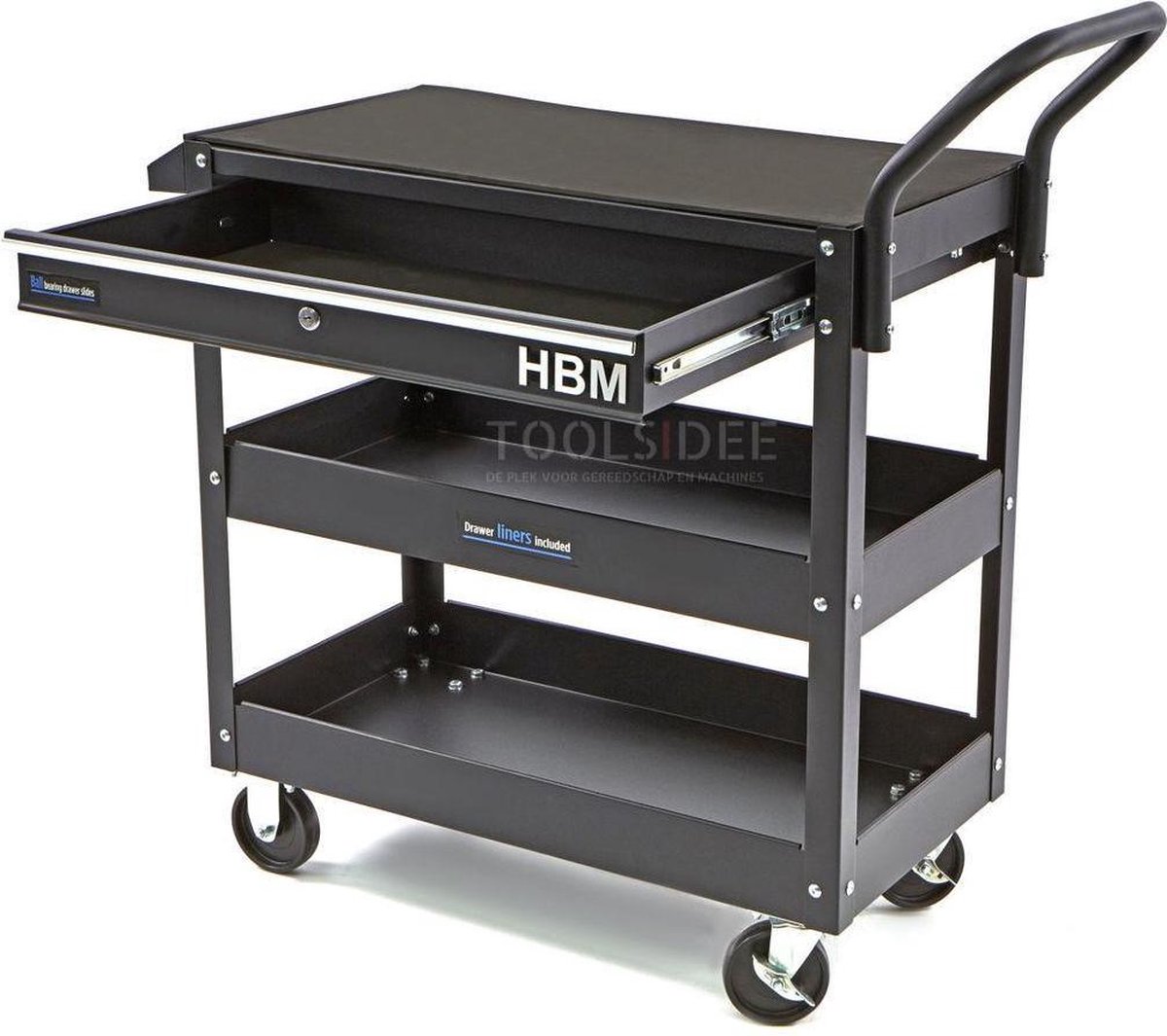 Chariot à outils universel HBM Deluxe 3 couches avec tiroir et support