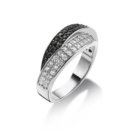 Twice As Nice ring in zilver, gezet met witte zirkonia en zwarte spinel zwart-wit 60
