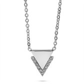 Twice As Nice Halsketting in edelstaal, driehoekje met kristallen  42 cm+5 cm