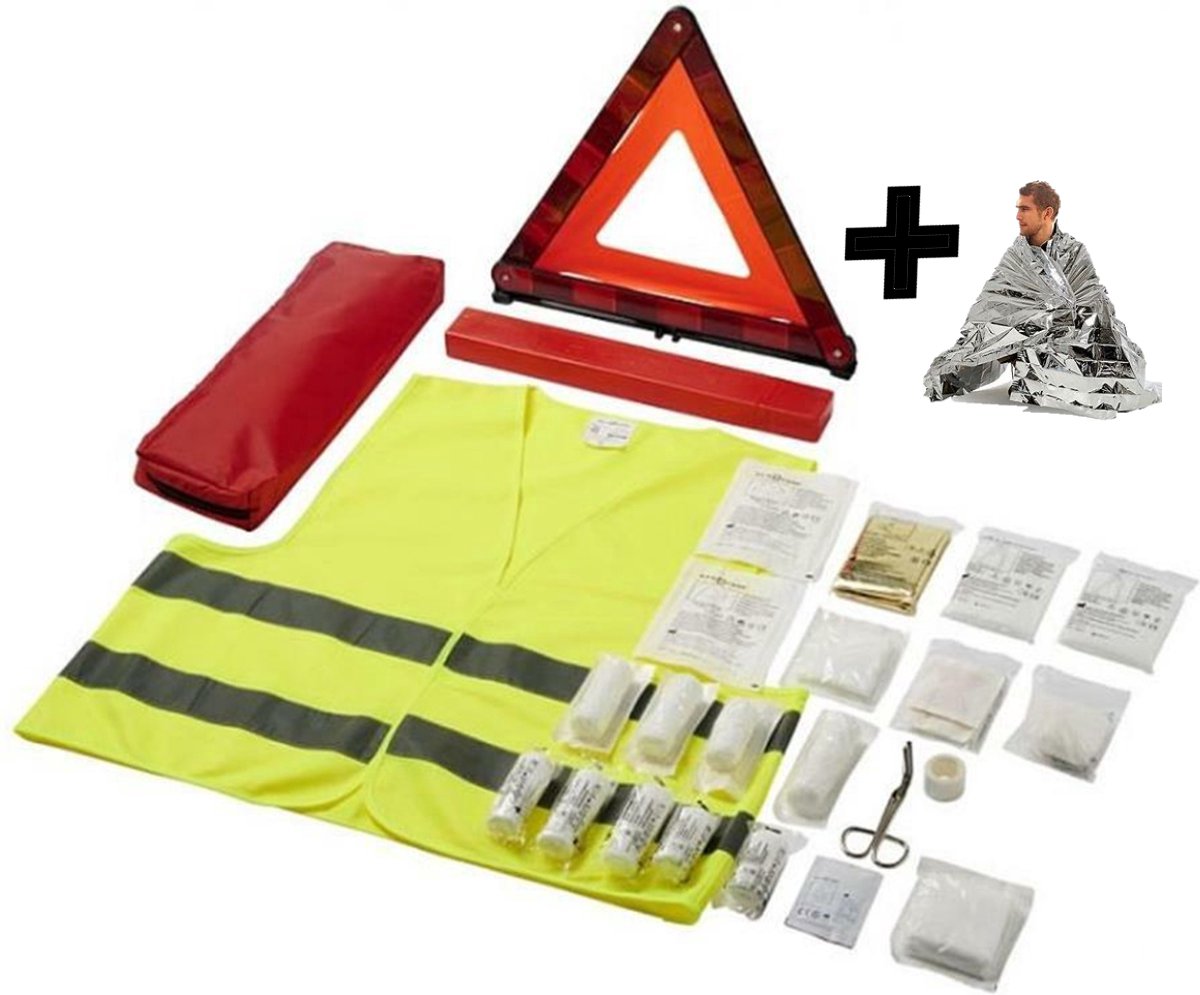 Hunta® Auto Veiligheidsset - EHBO Reis Kit - First Aid Verbandtas - Travel Noodpakket met Gevarendriehoek, Isolatiedeken & Reflecterend Hesje – foto 2