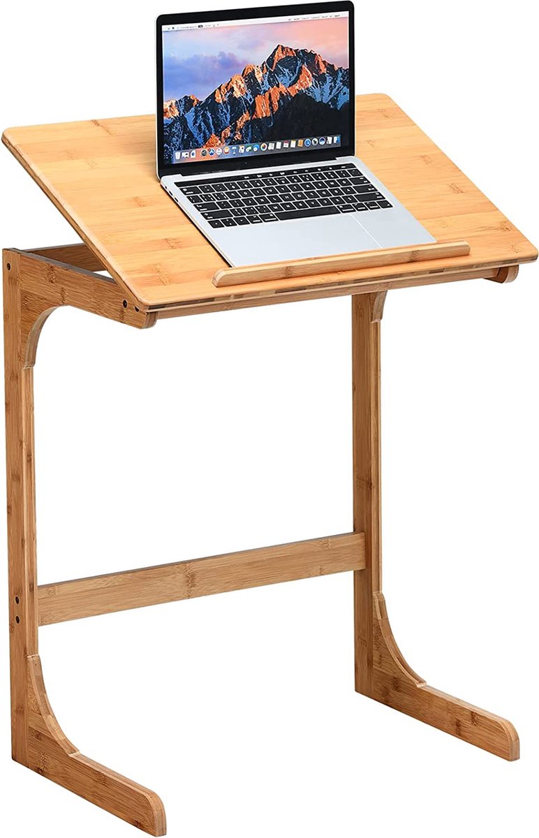 GIANTEX Z-bijzettafel met rotan plank, smalle salontafel met glasplaat