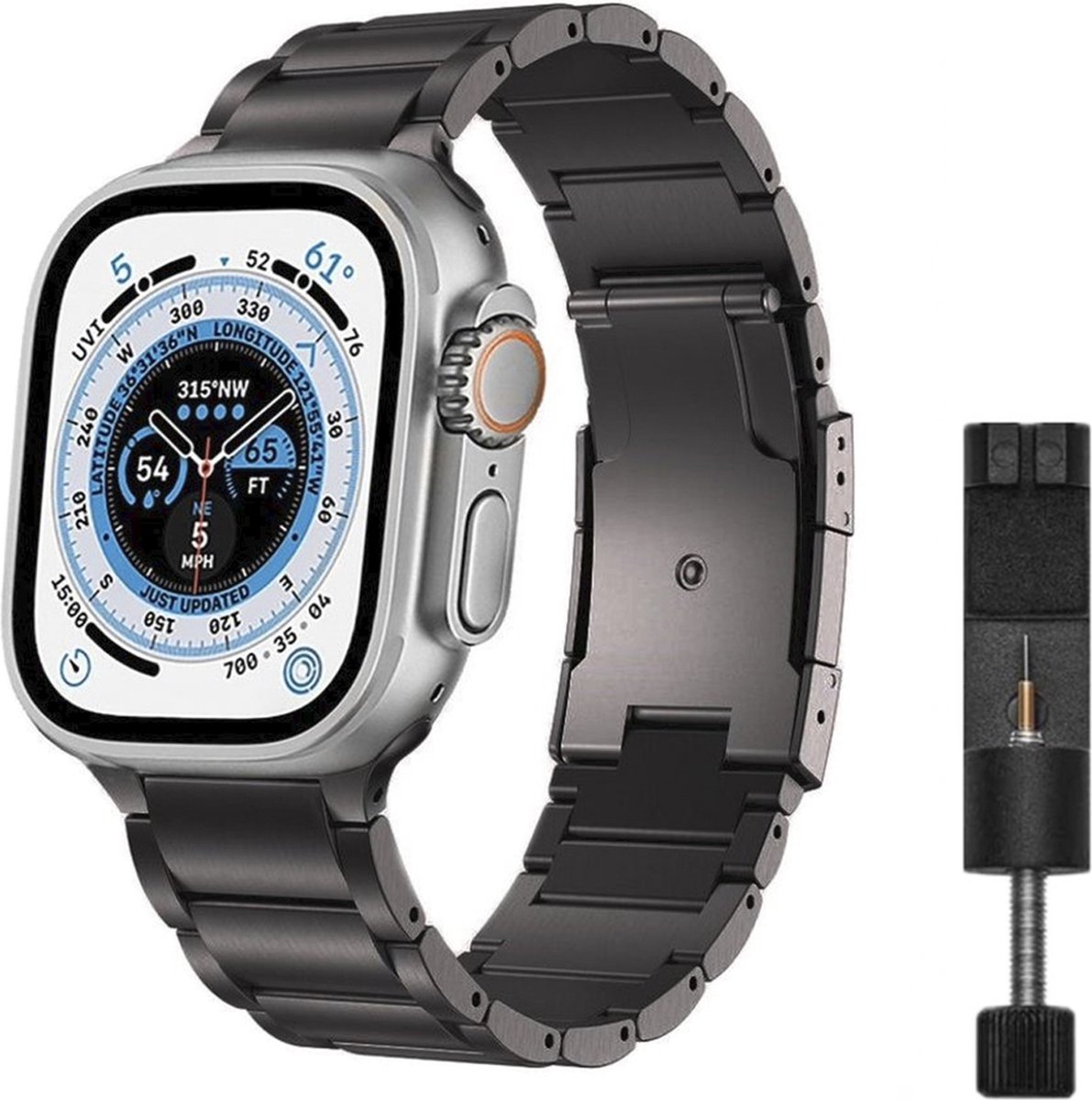 MY PROTECT - Luxe Metalen Titanium Bandje - Geschikt Voor Apple Watch Bandje - Series 1/2/3/4/5/6/7/8/9/10/SE - 38mm - 40mm - 41mm - 42mm - Space Grey