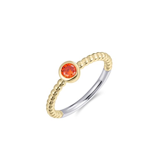 Schitterende Stapelring 14 Karaat Goud Zilveren Ring met Oranje Zirkonia 17.25 mm. (maat 54)