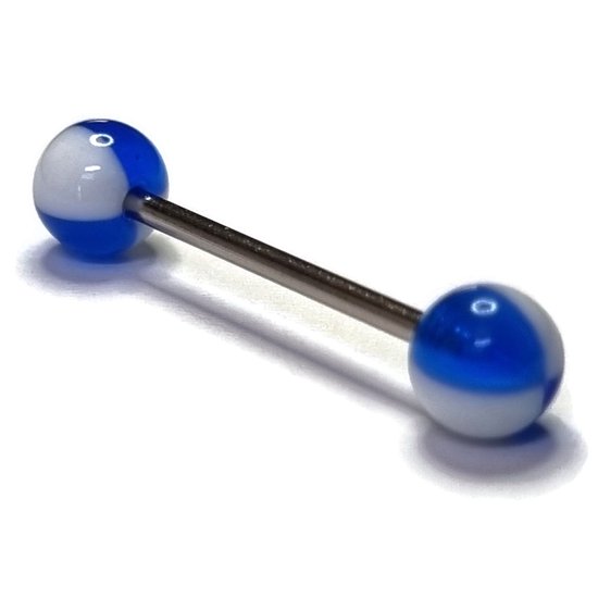 Tongpiercing acryl wit blauw