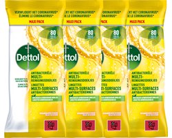 Dettol Lingettes Antibactériennes Multi-surfaces Éclat de Citron - 80 - 4 Stuks - Voordeelverpakking
