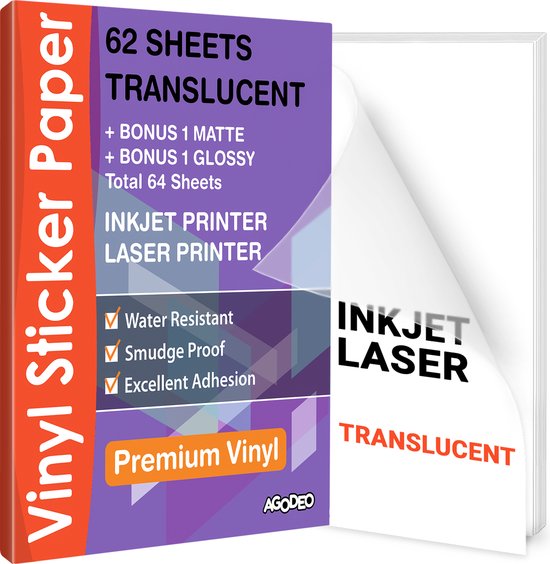 62 Translucent Vinyl Stickervellen A4 Printer Paper - Stickerpapier Voor  Printer -... | bol.com