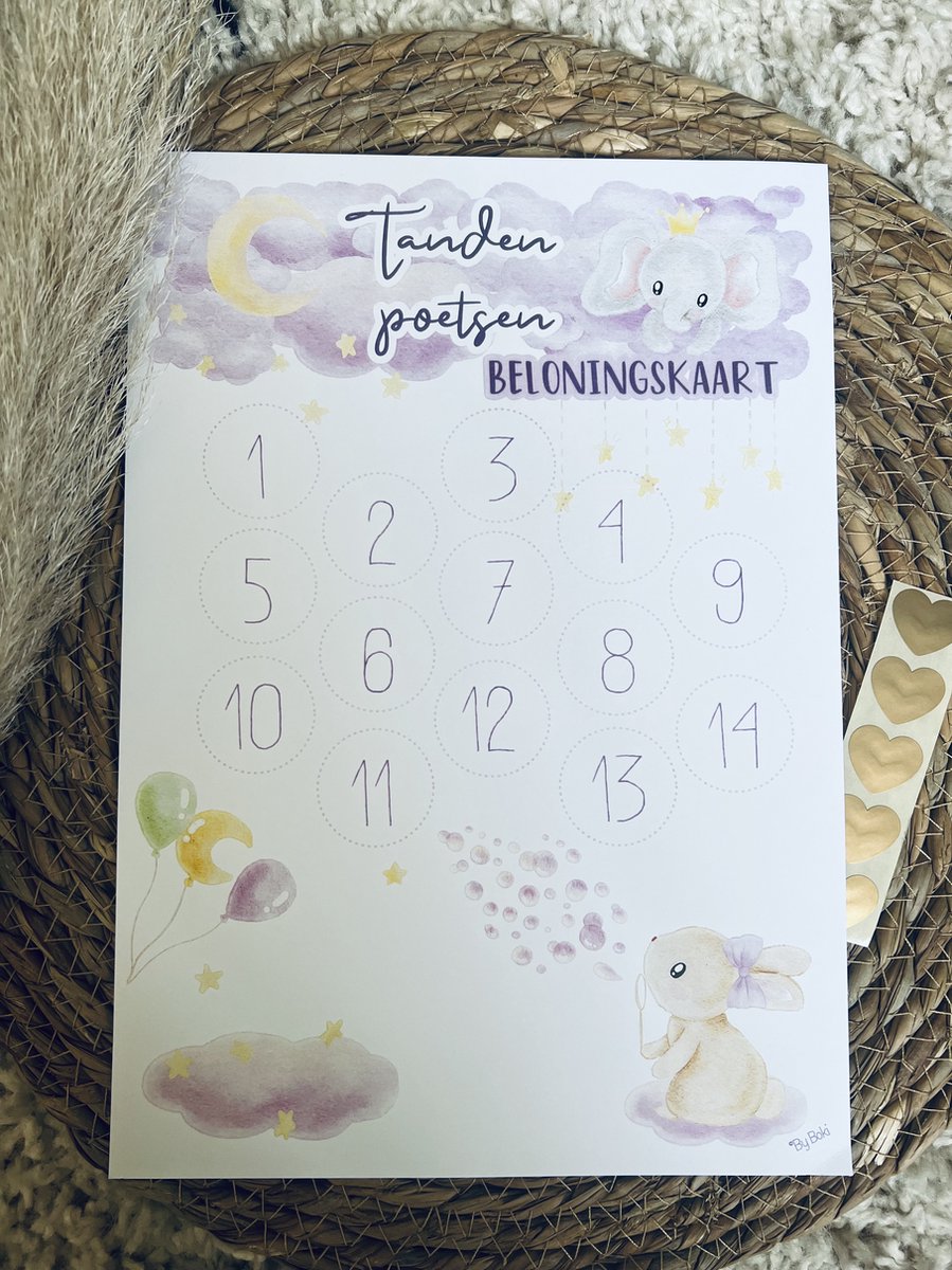Goedkoopste Beloningskaart met stickers - Tanden poetsen - Beloningssysteem - Beloningsstickers - Bunnie Pink