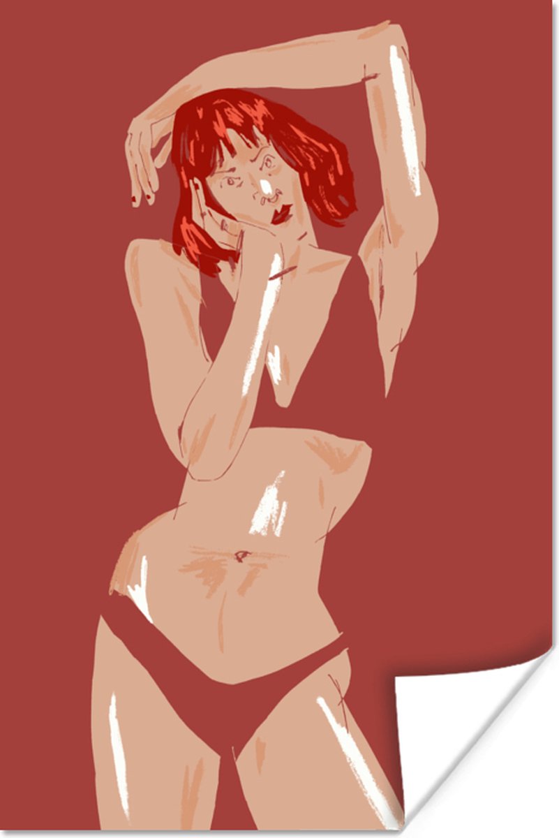 Poster Vrouw - Rood - Abstract - Portret - 60x90 cm