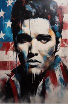 Affiche Musique - Elvis Presley - Affiche Rock - Portrait Abstrait - Le King du Rock - Décoration murale - Drapeau Américain - 61x91