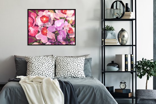 Cadre photo avec affiche - Rose - Orchidée - Fleurs - Couleurs - Botanique - 80x60 cm - Cadre pour affiche