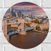 Muursticker Cirkel - Uitzicht op Tower Bridge bij Ondergaande Zon, Londen - 30x30 cm Foto op Muursticker