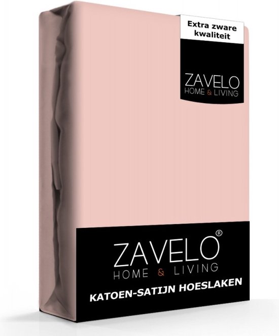 Zavelo Hoeslaken Katoen Satijn Poeder Roze - Lits-jumeaux (180x200 cm) - Soepel & Zijdezacht - 100% Katoensatijn
