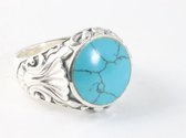 Zware bewerkte zilveren ring met blauwe turkoois - maat 22