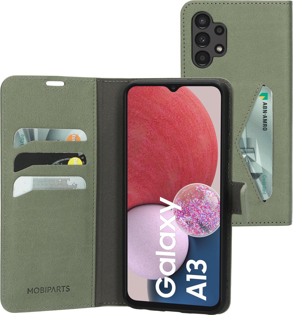 Samsung Galaxy A13 (4G) Hoesje - Premium Wallet/Boekhoesje - Eco Leer - Magneet Sluiting - Opberg vakken - Groen - Mobiparts