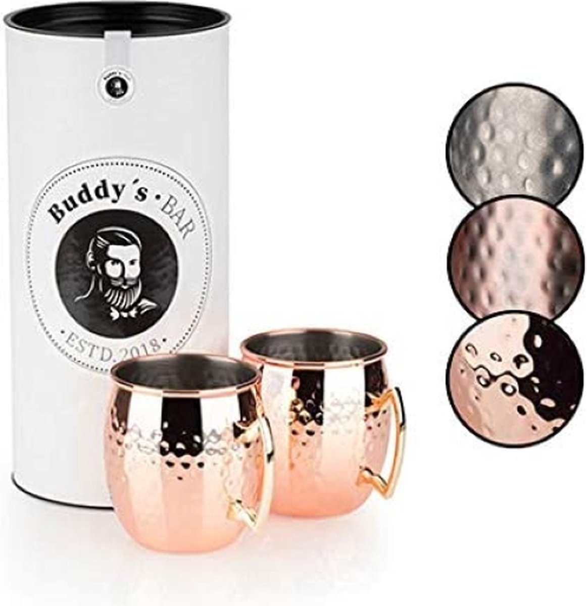 Buddy's Bar Moscow Mule Bekers - Cocktailglazen - Set van 2 Koperen Bekers - RVS met Koperen Coating - Met Geschenkverpakking - 550 ml