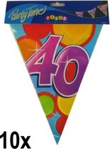 10x Leeftijd vlaggenlijn 40 jaar - Dubbelzijdig bedrukt - Vlaglijn feest festival abraham sara vlaggetjes verjaardag jubileum leeftijd