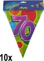 10x Leeftijd vlaggenlijn 70 jaar - Dubbelzijdig bedrukt - Vlaglijn feest festival abraham sara vlaggetjes verjaardag jubileum leeftijd