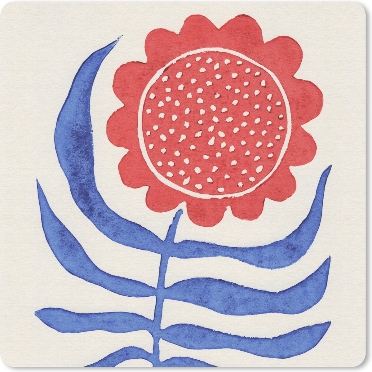 Muismat 30x30 cm - Mousepad Bloem - Plant - Rood - Blauw - Muismatten