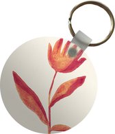 Sleutelhanger - Bloemen - Plant - Rood - Pastel - Plastic - Rond - Uitdeelcadeautjes