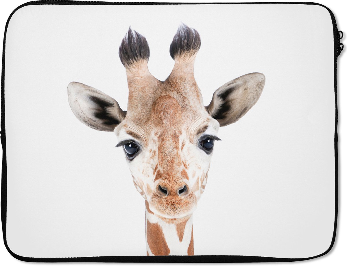 Laptophoes 17 inch - Giraffe - Dieren - Natuur - Portret - Laptop sleeve - Binnenmaat 41x28 cm - Zwarte achterkant