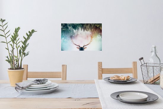 Stickers muraux - Film autocollant - Cerf - Bois - Forêt - Brouillard - 30x20 cm - Film adhésif - Stickers muraux Chambre d'enfant - Papier peint autocollant