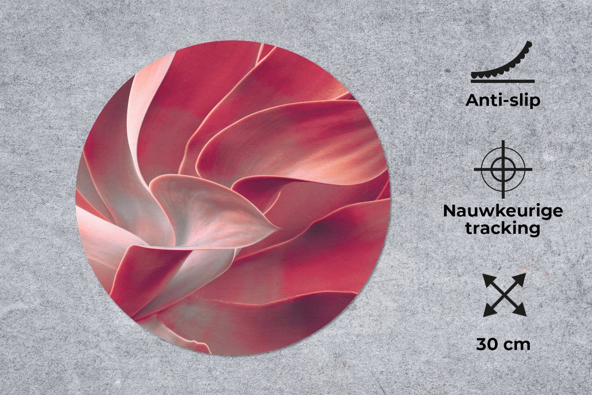 Muismat rond 30x30 cm - Mousepad Stilleven - Bladeren - Plant - Roze - Ronde muismatten