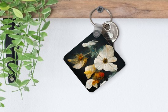 Sleutelhanger - Uitdeelcadeautjes - Bloemen - Planten - Zwart - Wit - Plastic