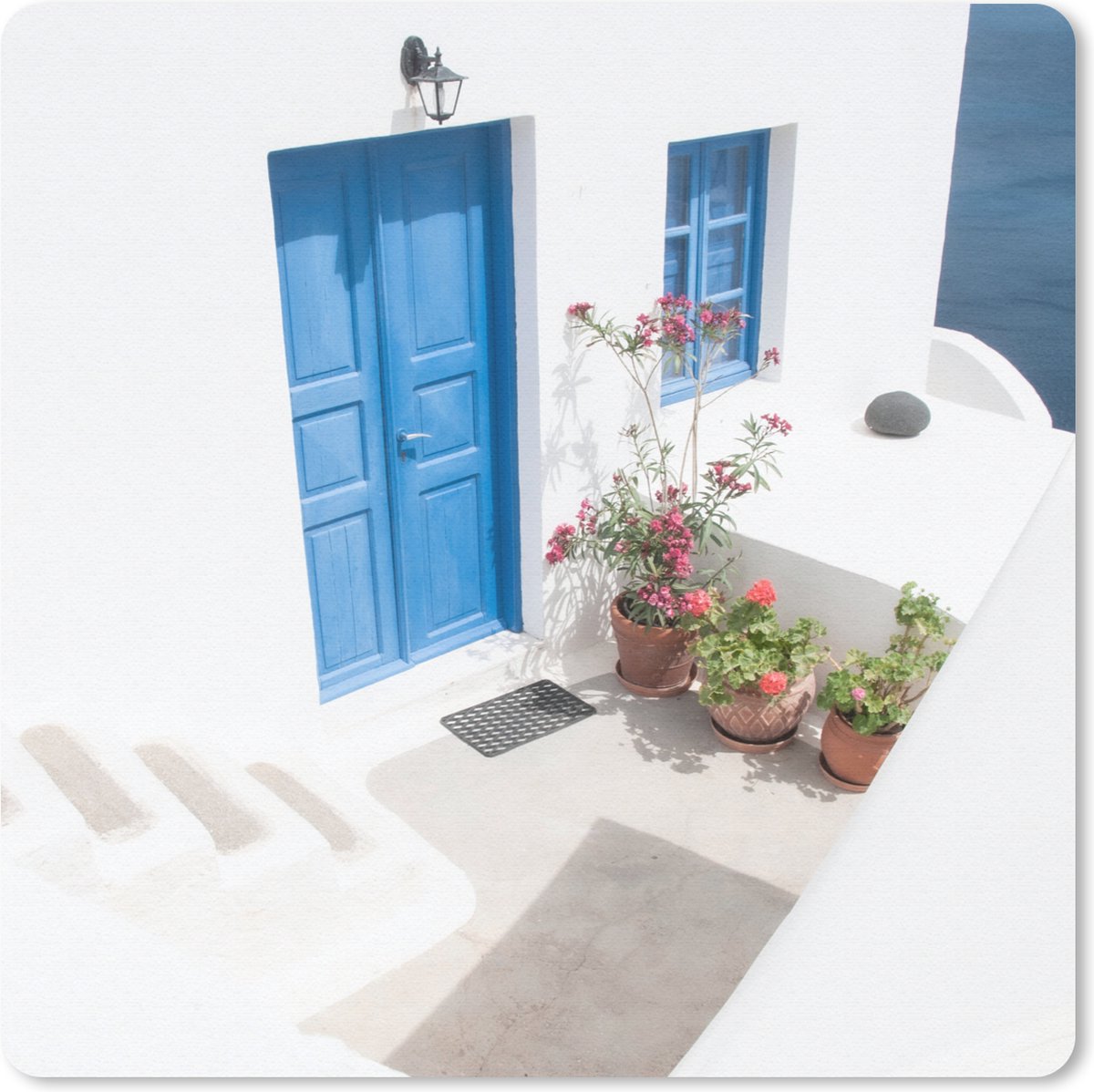 Muismat 30x30 cm - Mousepad Architectuur - Blauw - Wit - Deur - Muismatten