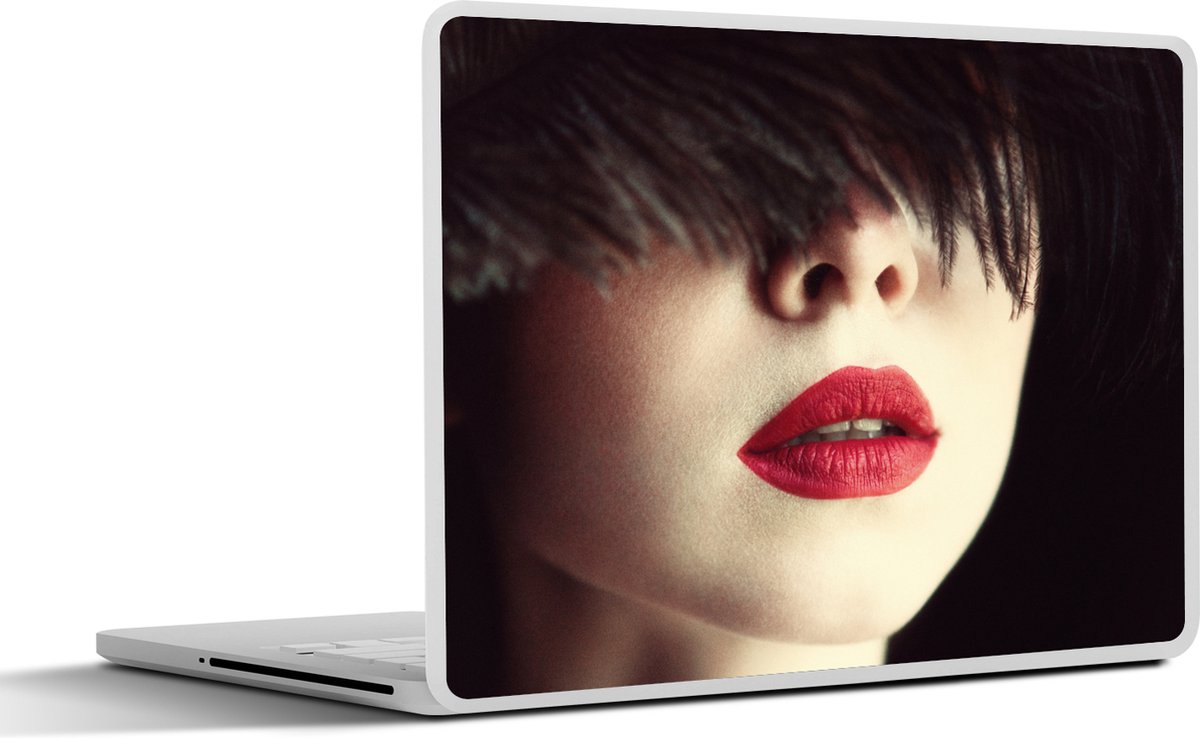 Laptop sticker - 15.6 inch - Vrouw - Lippen - Rood - Portret - 36x27,5cm - Laptopstickers - Laptop skin - Cover
