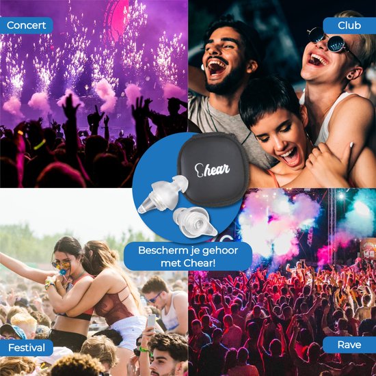 Siliconen Festival Oordopjes voor Volwassenen – Party Oordoppen Transparant – Earplugs 23dB – Gehoorbescherming Muziek Concerten – Oorbescherming - Chear