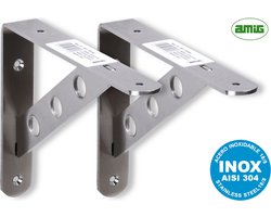 AMIG Plankdragers - Geborsteld RVS - 200x160mm / 4mm - Zware Constructie 2x444g voor Zware Lasten 2x370KG - Wandsteun Schapdrager