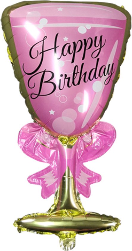 Cocktail Happy Birthday ballon - XL - 88x45cm - Folie ballon - Ballonnen - Verjaardag - Thema - Happy birthday - Drank - Versiering - Ballonnen - Thema feest - Roze - Cocktail - Sweet 16 - Sweet 18