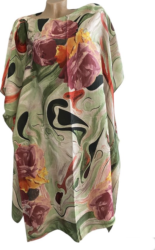 Foto: Kaftan tuniek jurk satijn van viscose zijde onesize 38 48 groen paars