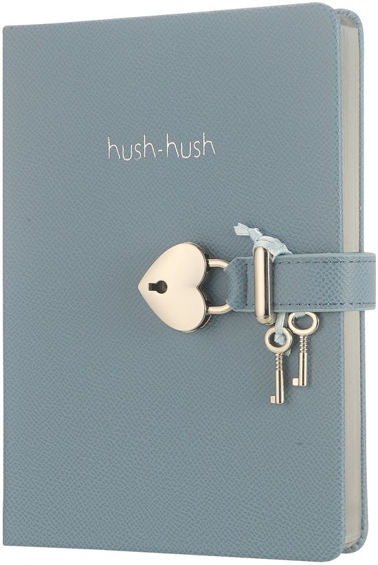 Victoria's Journals - Dagboek met slot, sleutel en geschenkdoos - Hush-Hush My Secret Diary w/ Heart Lock - Luxe Vegan Leer Dagboek - Hardcover - 320 Pagina's Premium Papier - 13 x 18 cm (Lichtblauw)