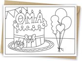 Inkleurkaart Verjaardag Oma - Oma jarig - Cadeau oma - Felicitatie - Kinderkaart - DIY - incl kraft envelop