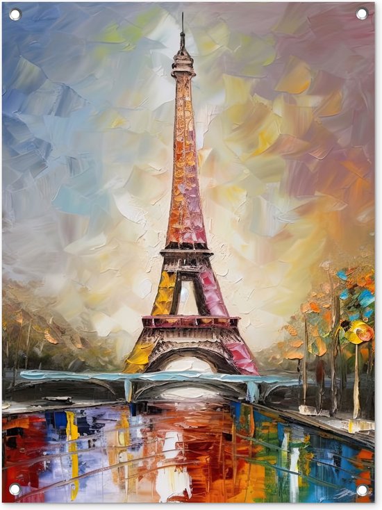 Tuinschilderij Eiffeltoren - Schilderij - Olieverf - Parijs - 60x80 cm - Tuinposter - Tuindoek - Buitenposter