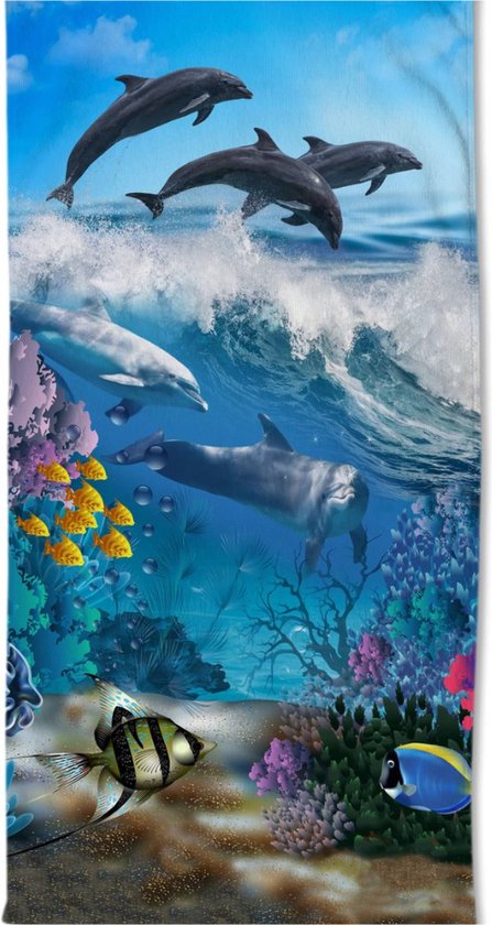 Drap de plage Dream textile Dauphins - Serviette 75x150 cm - Merveilleusement Doux - Poly Velours