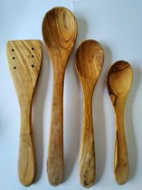 Set van 3 olijfhouten kooklepels en spatel, handwerk, krasbestendig, duurzaam - houten lepels pollepels spatels voor keuken