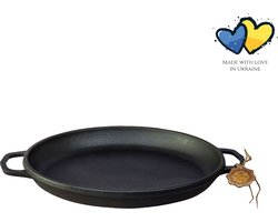 MAYSTERNYA Gietijzeren Paella Pan 40 cm – BBQ Pan & Schaal – Inductie Geschikt – PFAS-vrij – Paellapan voor Barbecue & Open Vuur – Cadeau voor BBQ Liefhebber – Mat Zwart